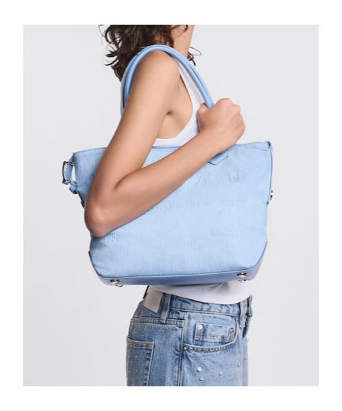 Hogan Cotton Denim Tote Bag In Blue In Light Blue
