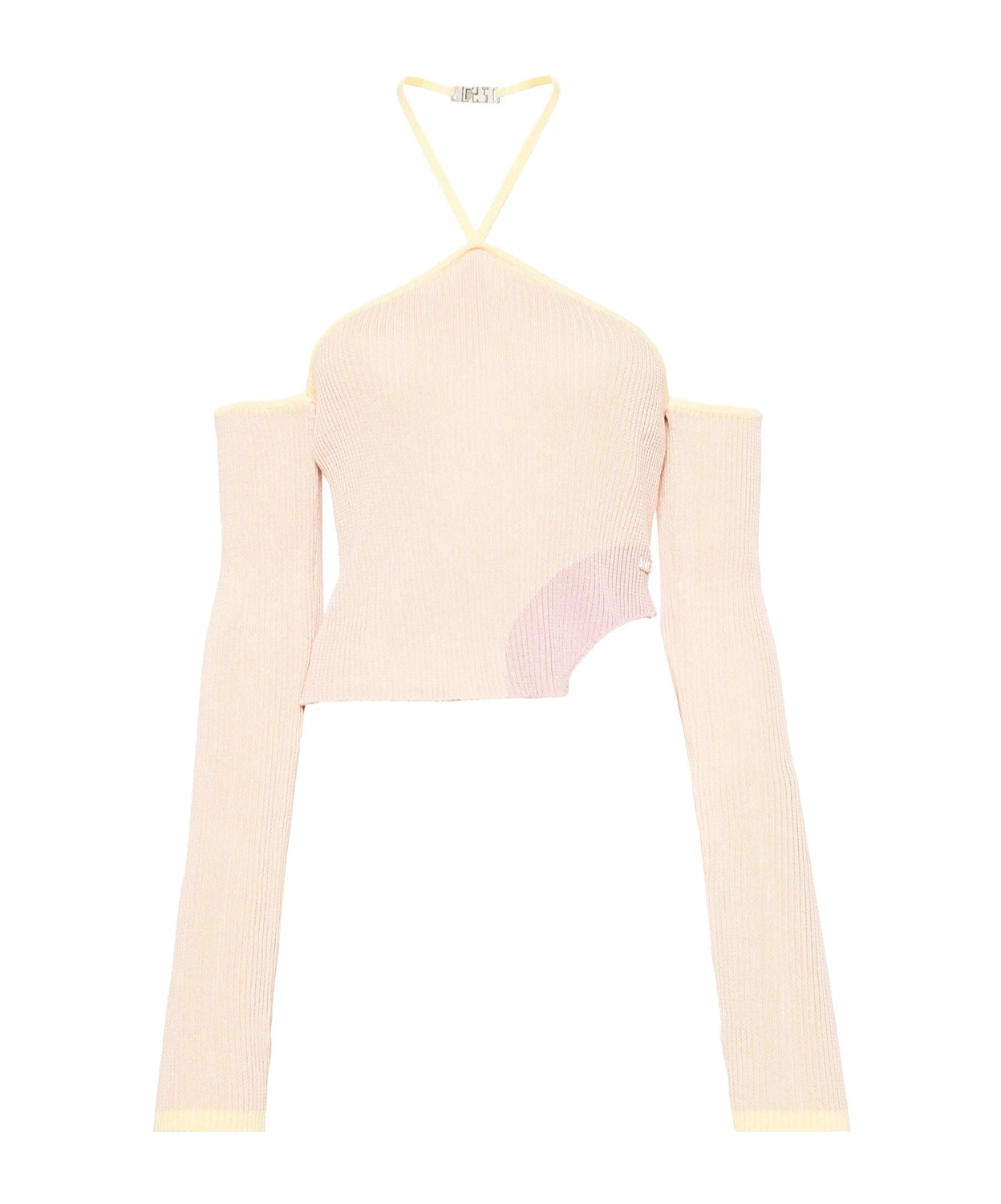 Gcds Comma Asymmetric Ribbed Top In Nude