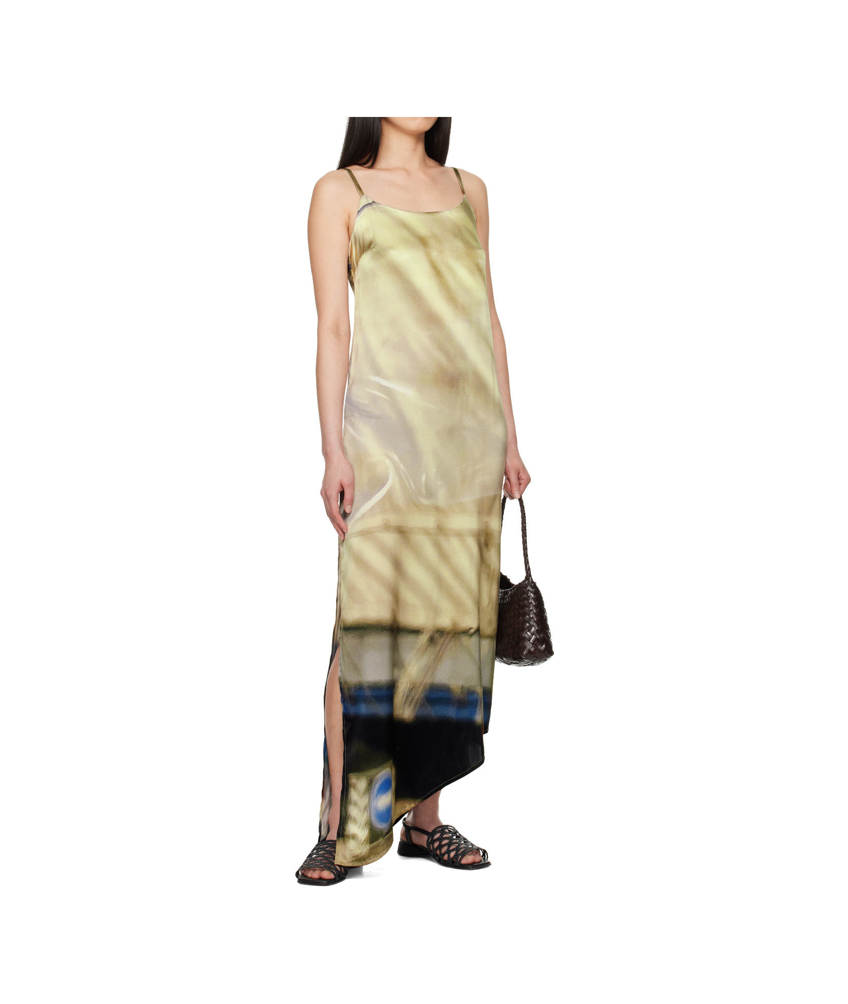 Serapis Multicolor Draped Tarp Silk Maxi Dress In Yellow