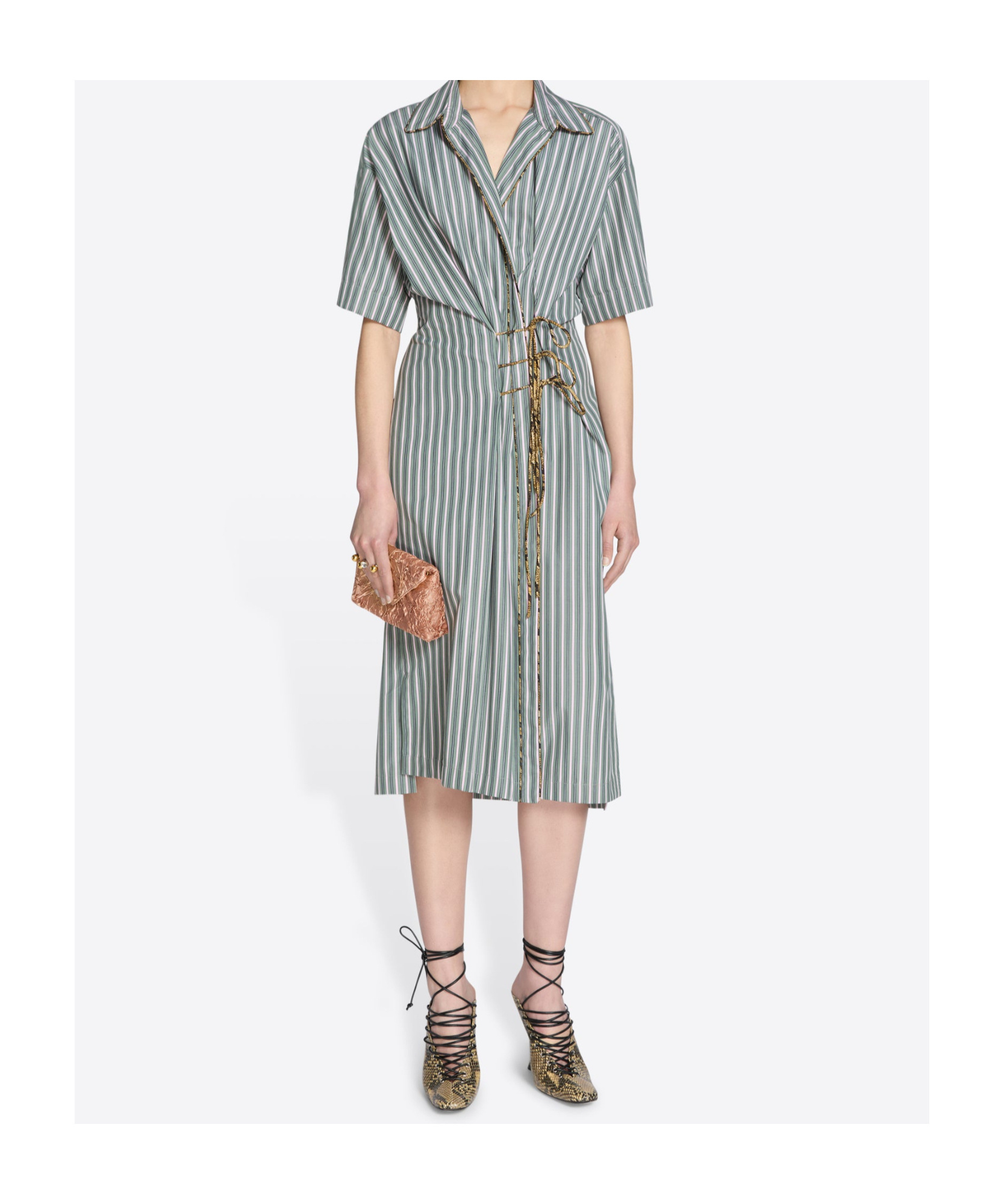 Dries Van Noten Striped Cotton Dress In Gray