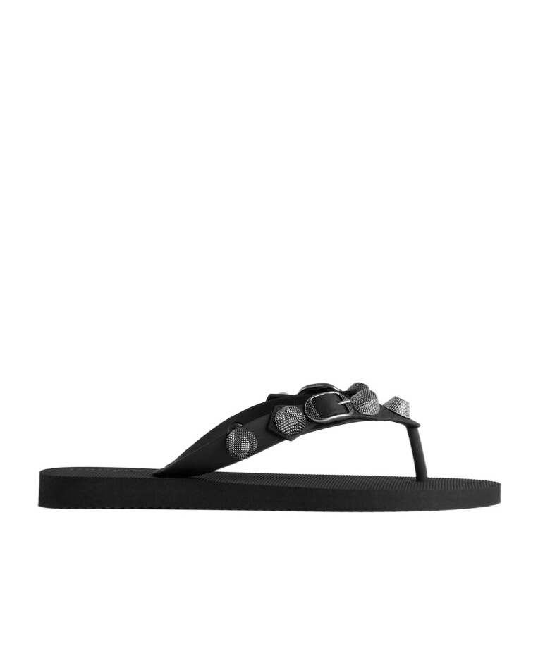 Balenciaga 'cagole' Black Rhinestoned Thong Sandals With Buckle On The Front In Tech Fabric Woman In Black