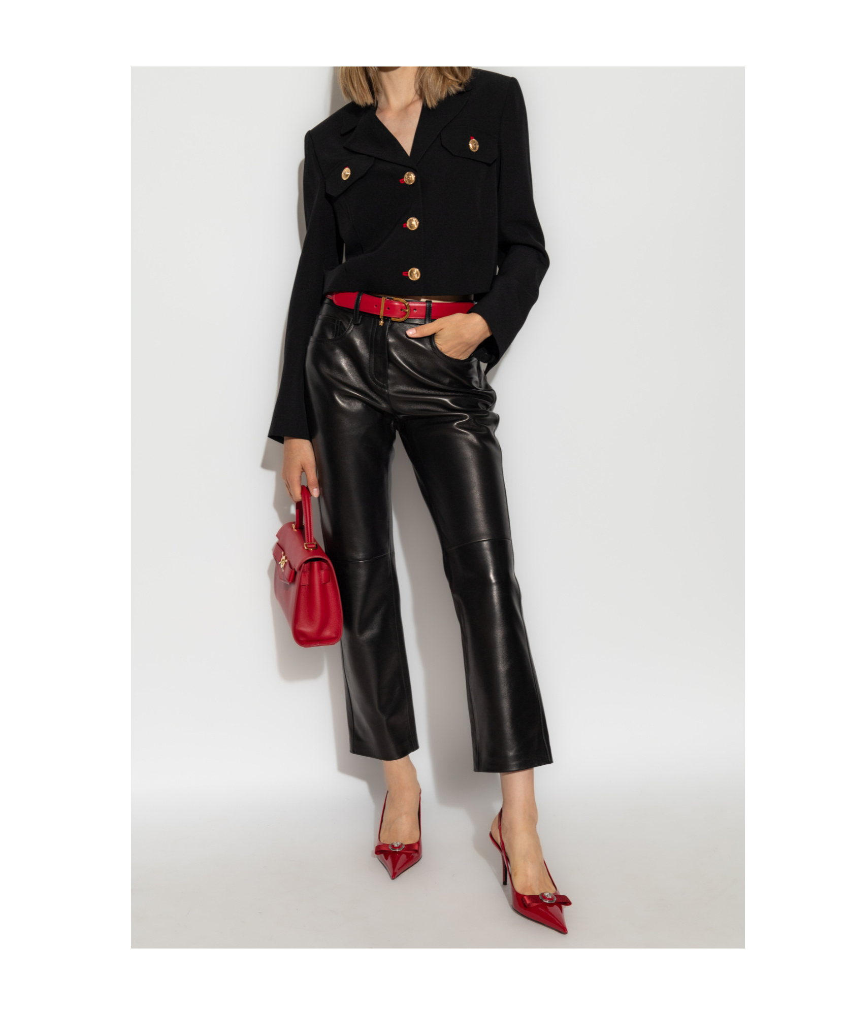 Versace Single-breasted Stretch Crepe Crop Informal Jacket In Black