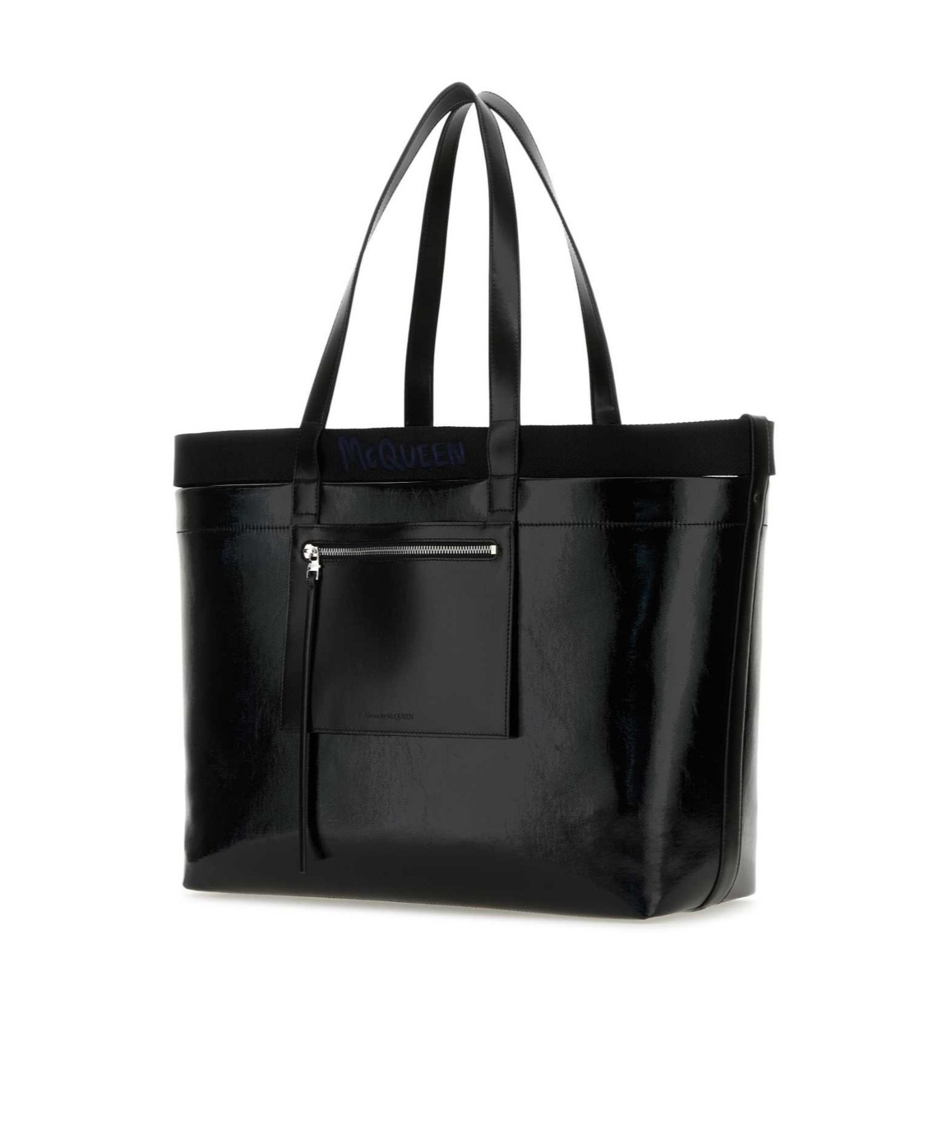 Alexander Mcqueen Coated Canvas Shopping Bag With Two Pockets In Black