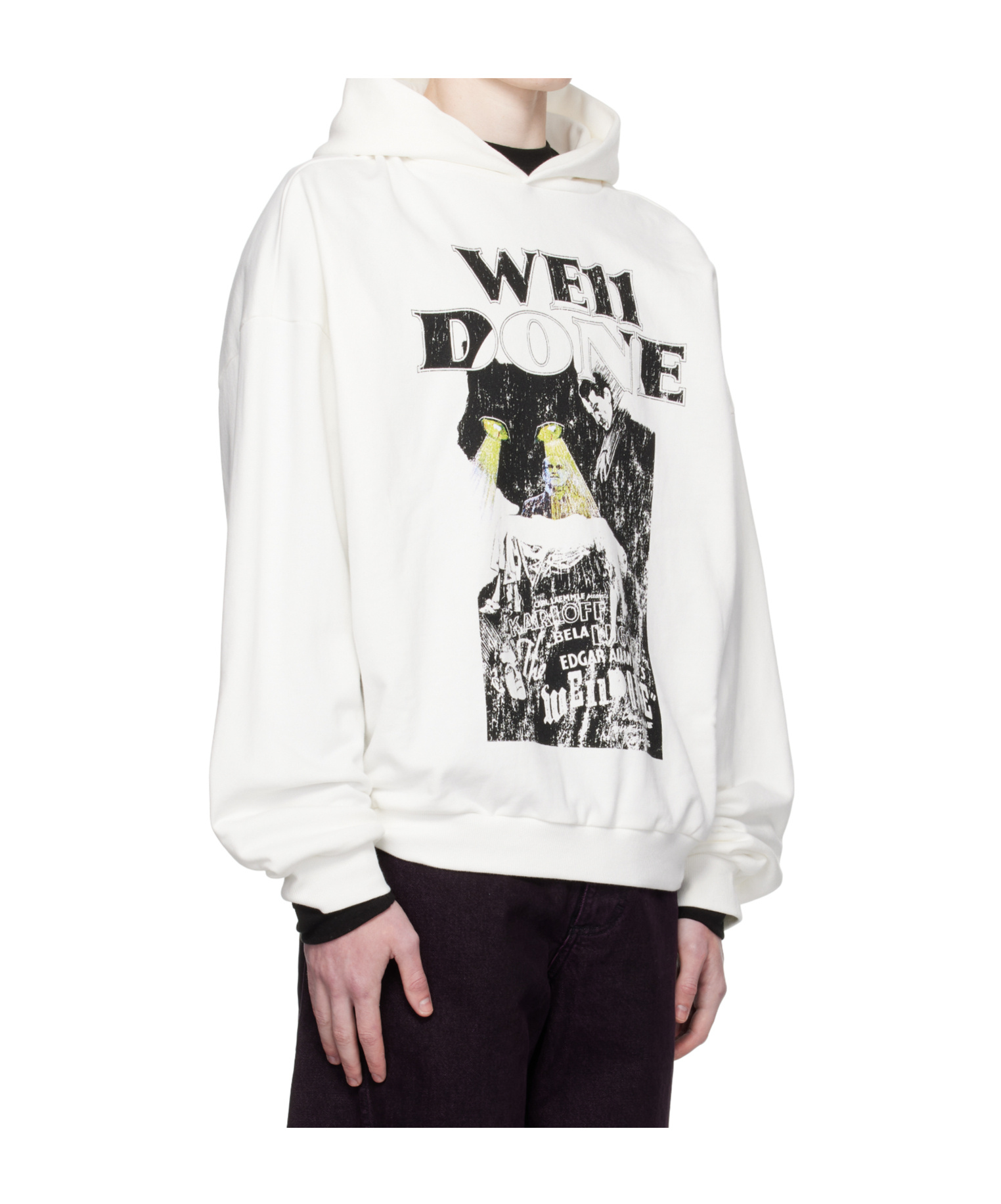 We11 Done White Black Cat Poster Hoodie In White