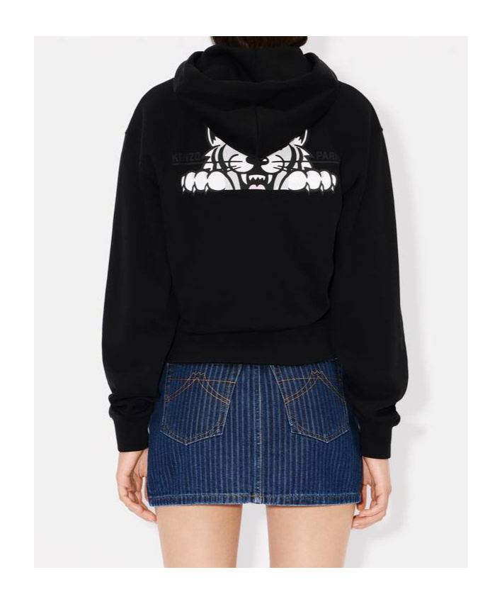 Kenzo Printed Logo Hoodie In Cotton In Black