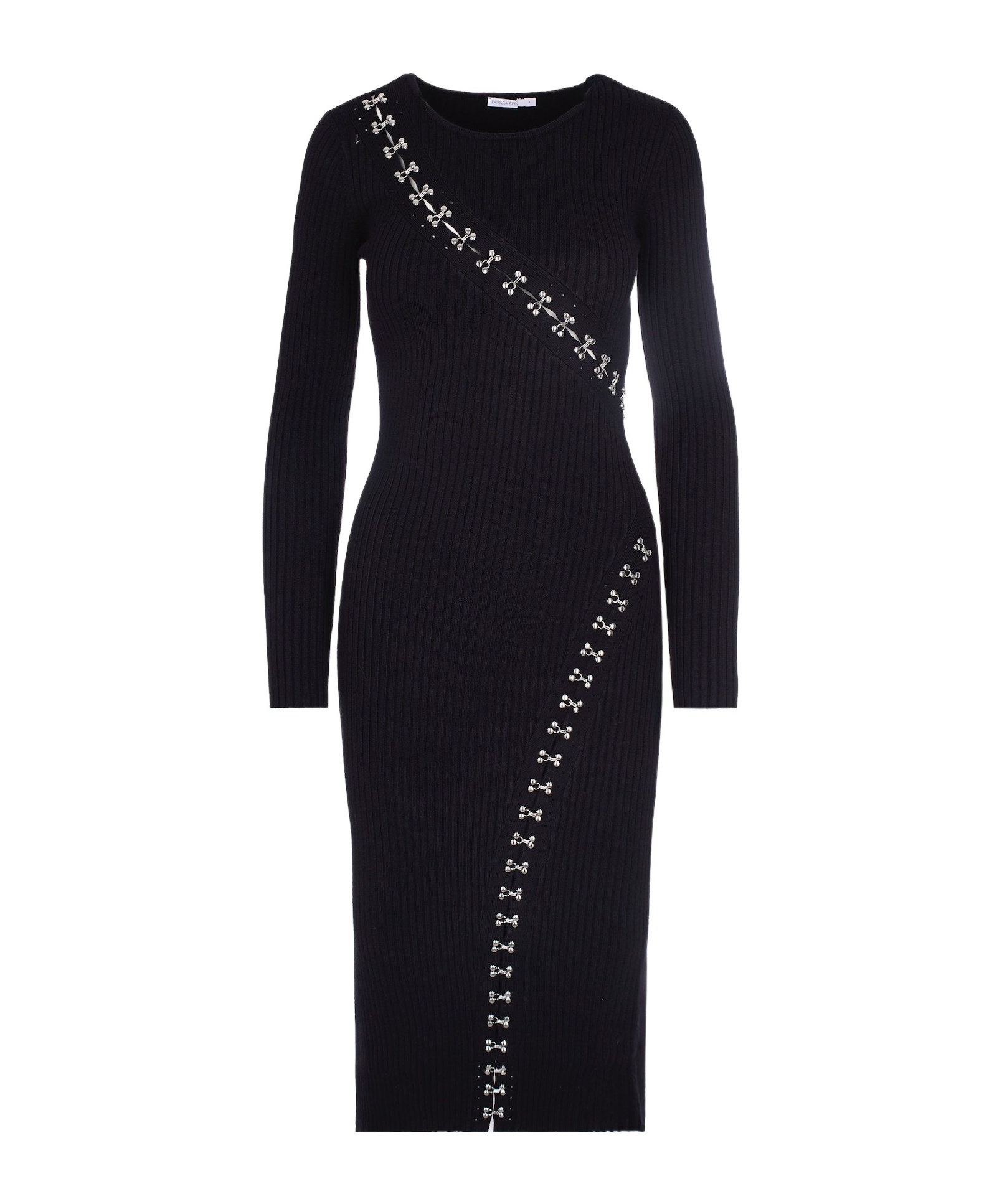 Patrizia Pepe Abito Midi Glam Rock In Maglia Nero In Black