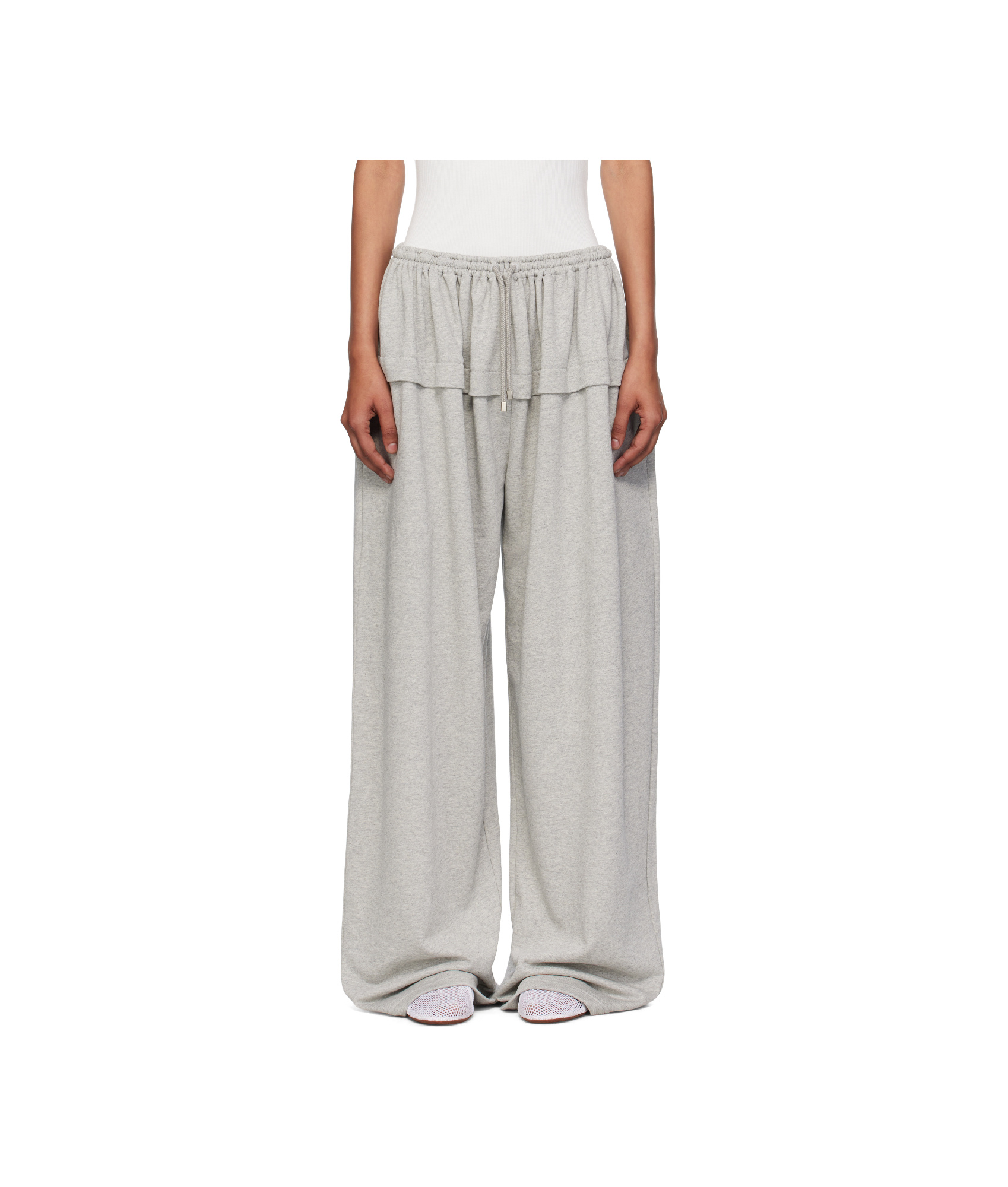 Alaïa Ruffled Cotton-blend Track Pants In Gray