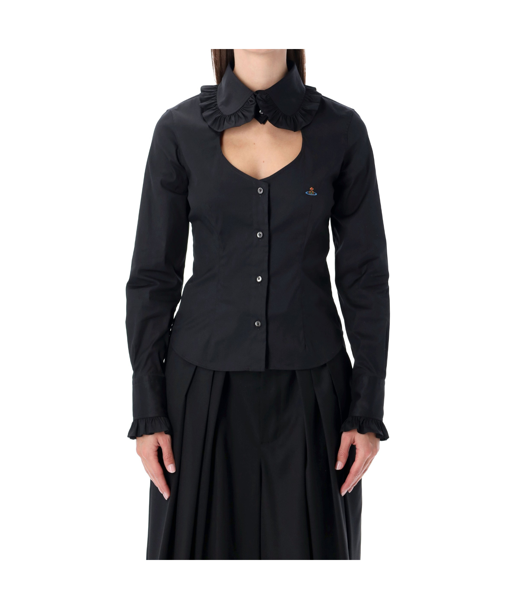 Vivienne Westwood Tailored Long Sleeve Shirt With Ruffled Collar In Black