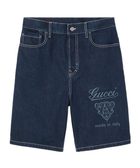 Shop Gucci Lasered Denim Shorts In Blue