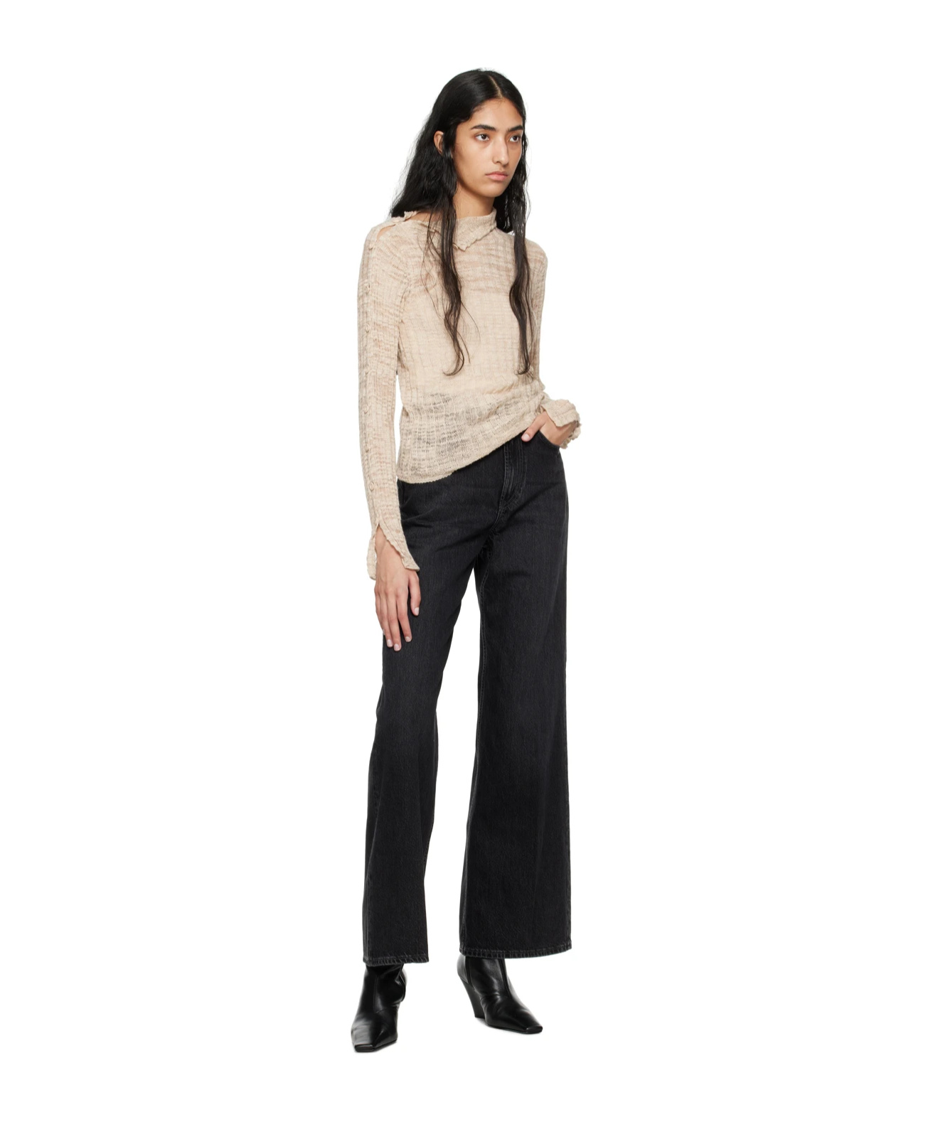 Acne Studios Button Shoulder Sweater In Nude