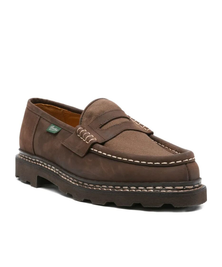 Paraboot Reims Suede Loafers With Canvas Inserts