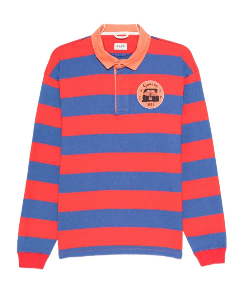 Bode Striped Cotton Polo Shirt In Red
