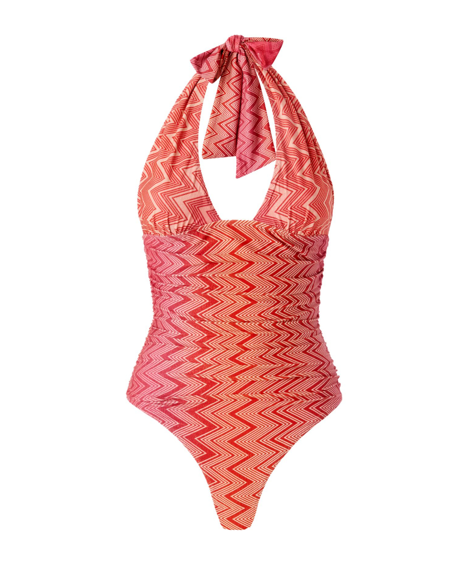 Missoni Chevron Halter One-piece Swimsuit In Red