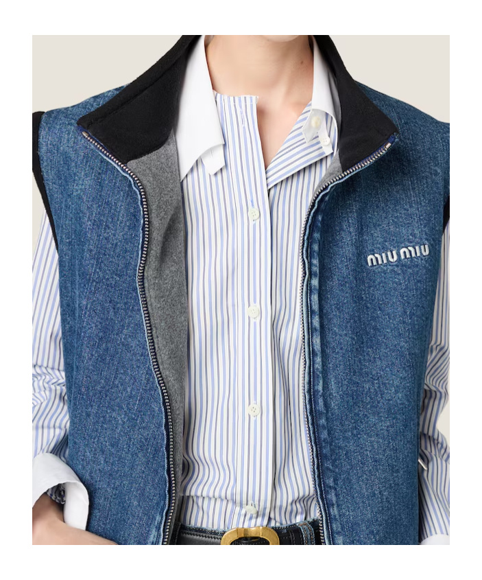 Miu Miu Logo-embroidered Denim Gilet In Blue