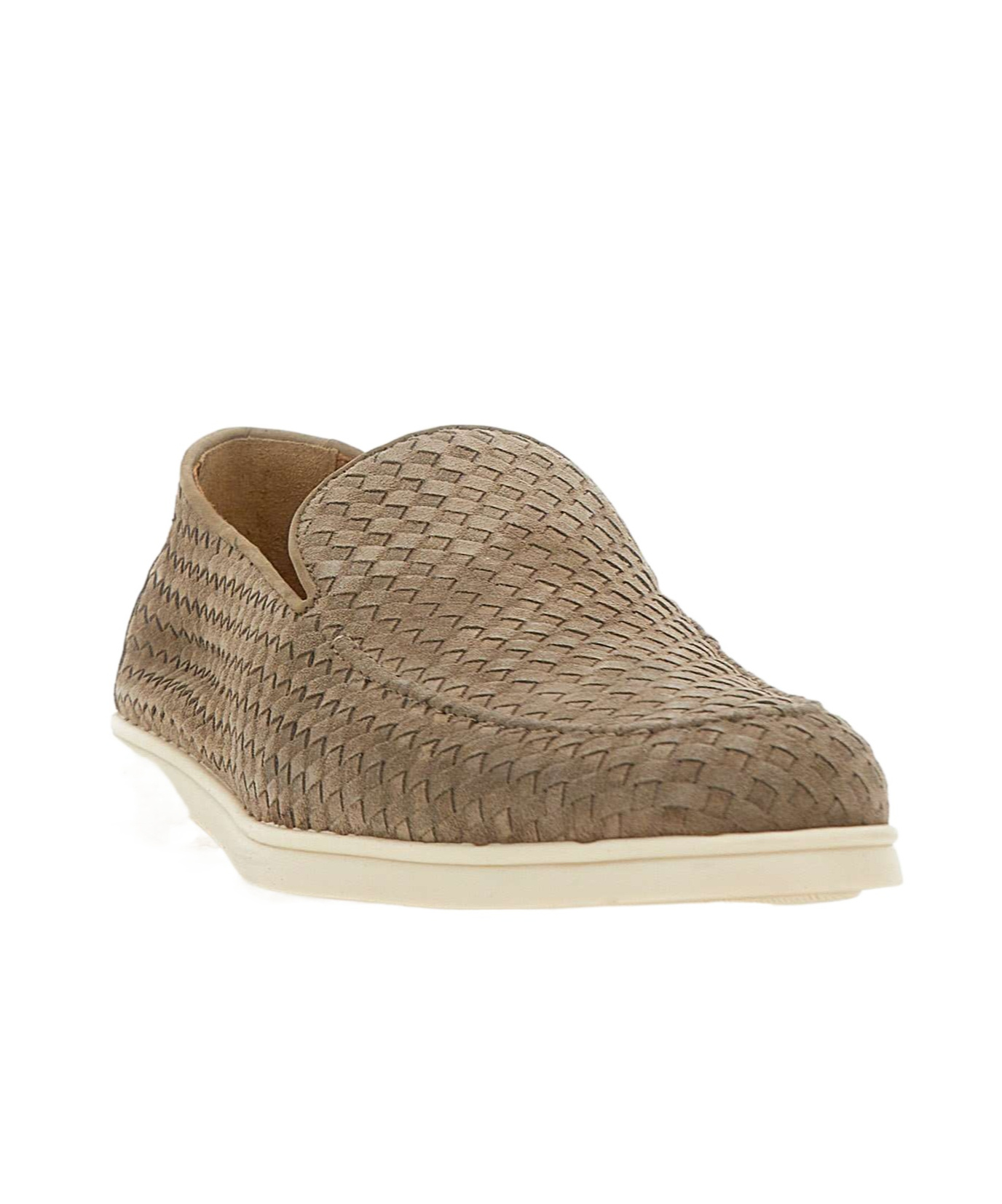 Doucal's Woven Texture Grey Loafers With Rubber Sole In Brown