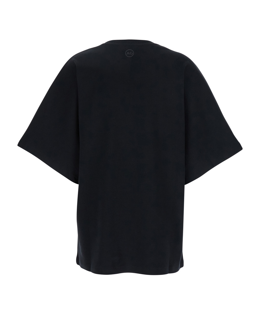 Ag Black Crewneck T-shirt With Logo Printed On The Back In Cotton Woman In Black