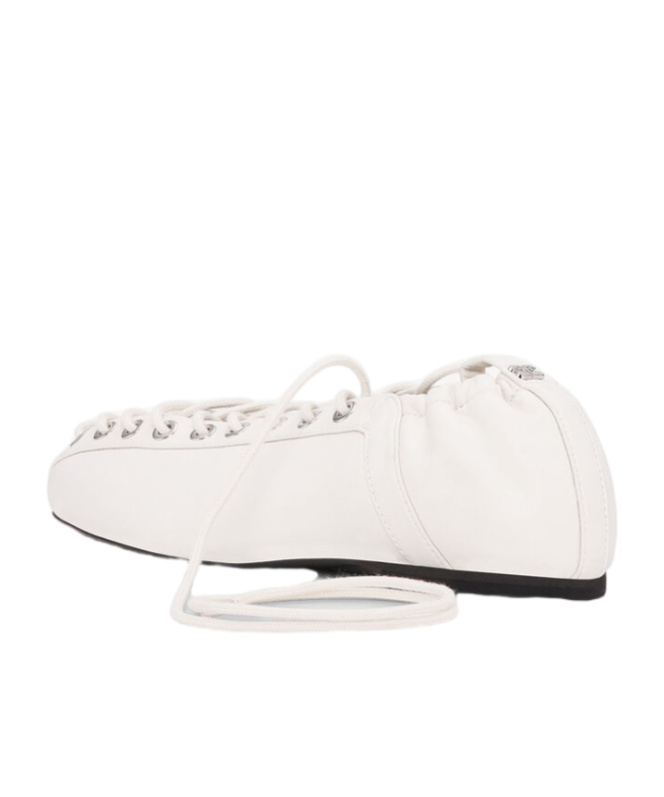 Ganni Lace-up Embellished Recycled Leather Ballet Flats In Neutral