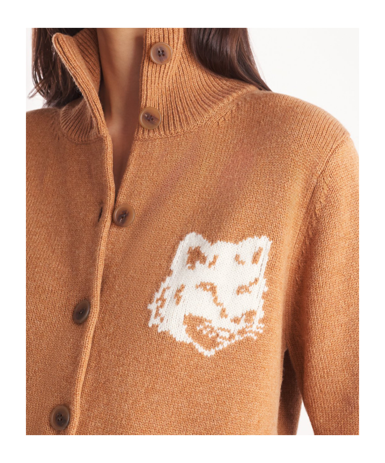 MAISON KITSUNÉ MAISON KITSUNÉ FOX HEAD INTARSIA HIGH-NECK CARDIGAN