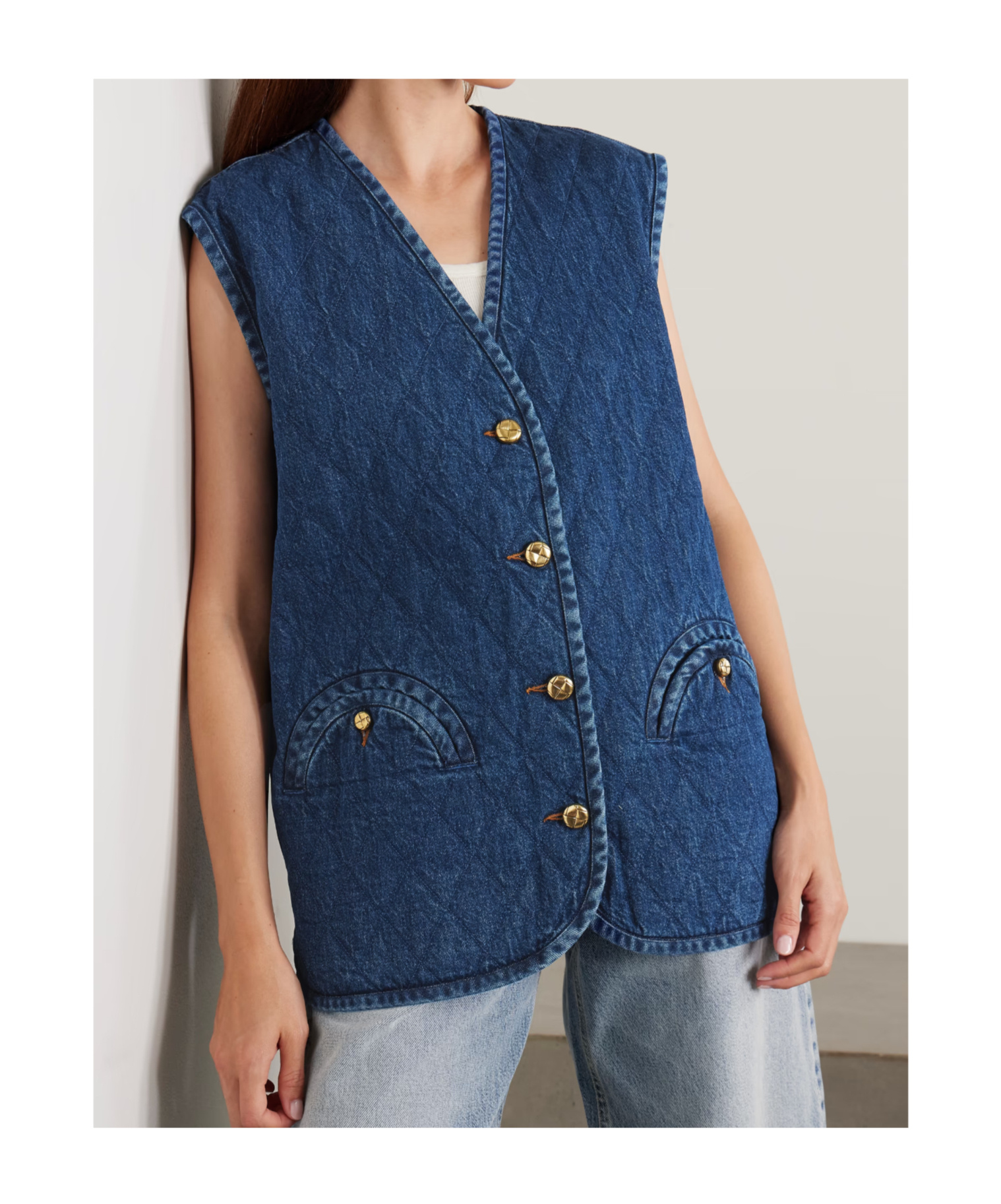 Blazé Milano Suffolk Padded Quilted Denim Vest In Blue