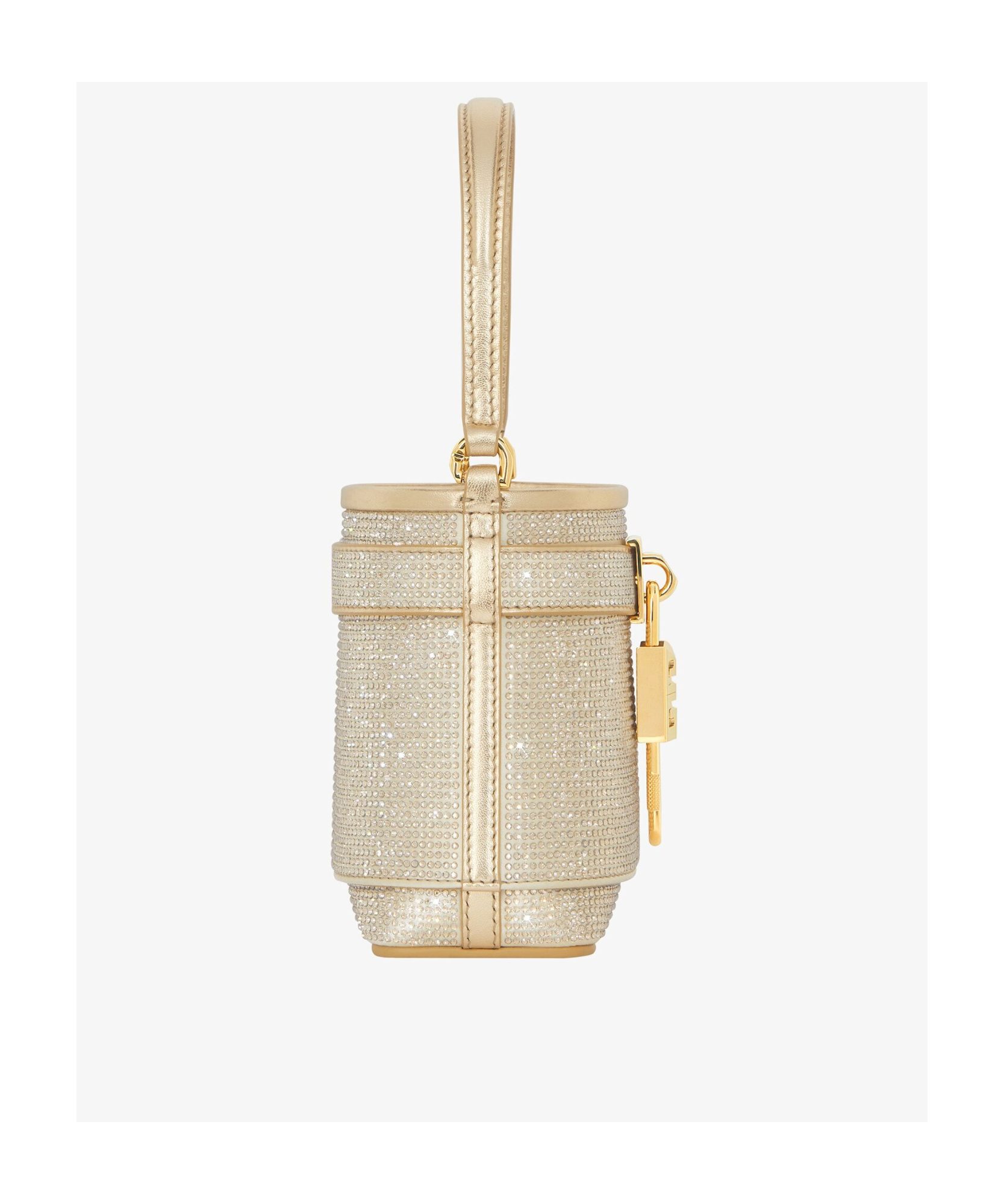 Givenchy Micro Shark Lock Bucket Bag In Satin With Strass In Nude