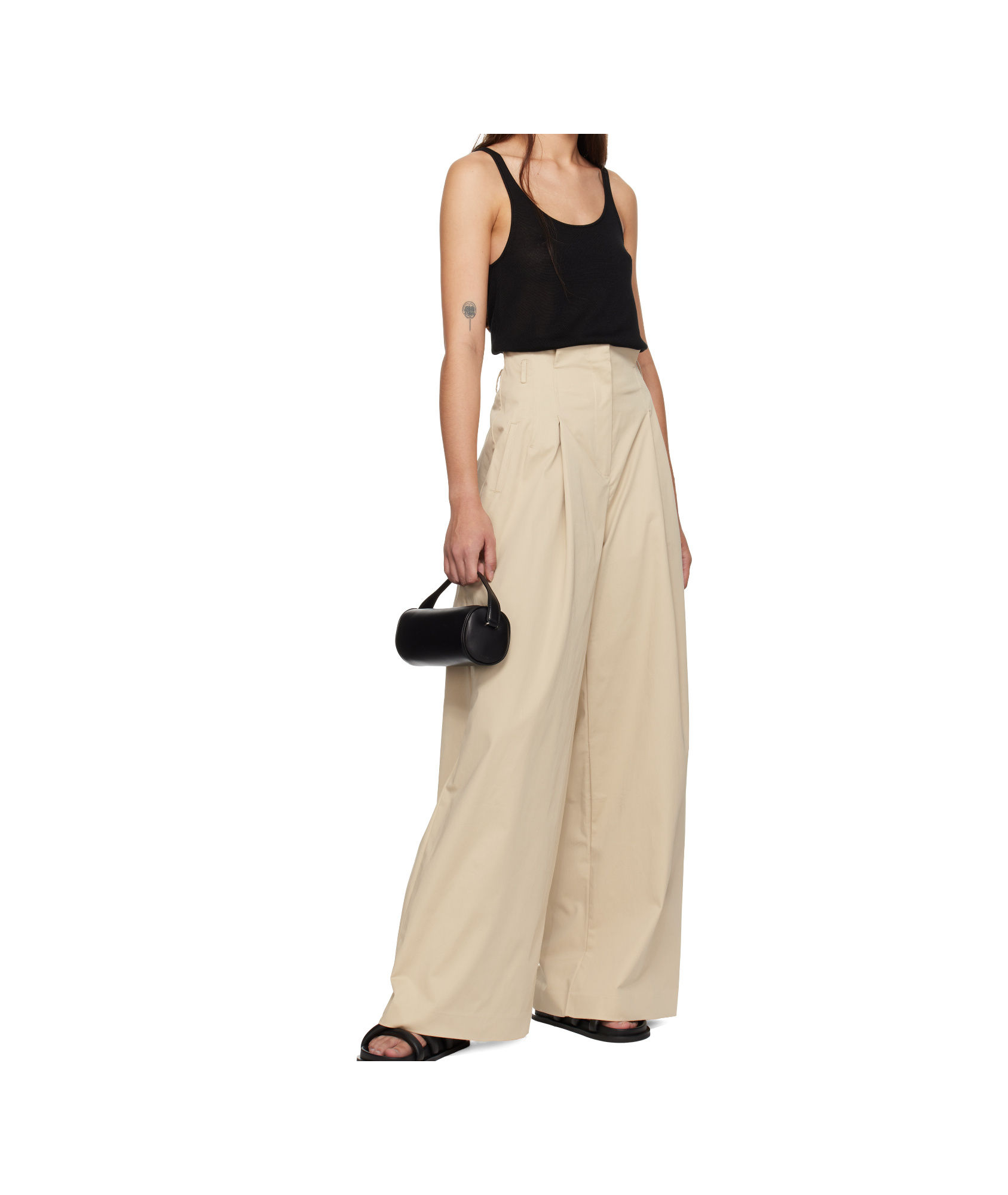 St Agni Cotton Paperbag Waist Trousers In Neutral