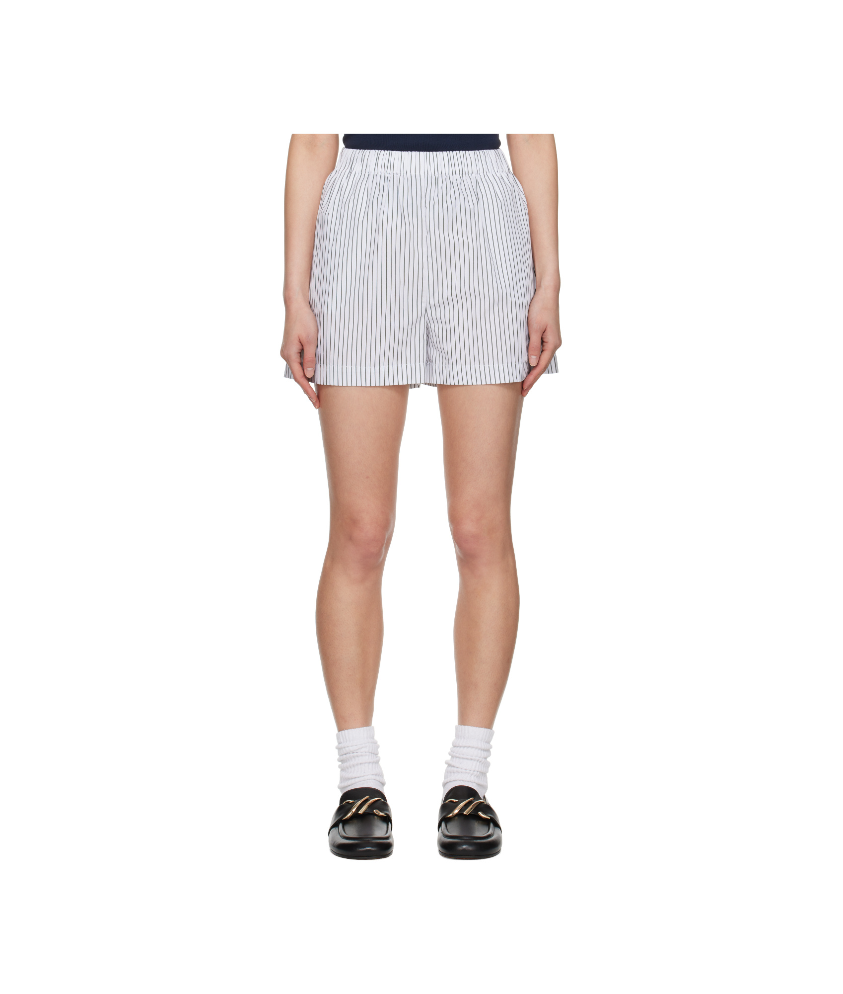 Sporty And Rich Sporty & Rich Src Poplin Striped Shorts In White/green