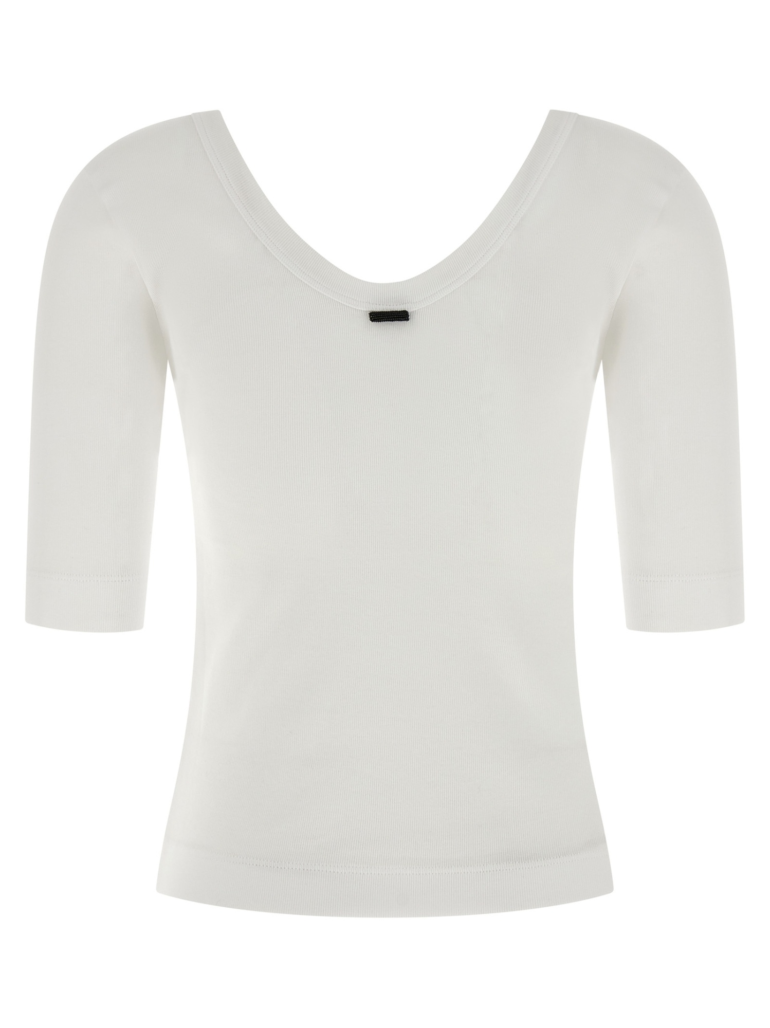 Brunello Cucinelli White U-neck T-shirt With Back Monil Detail In Cotton Woman In White
