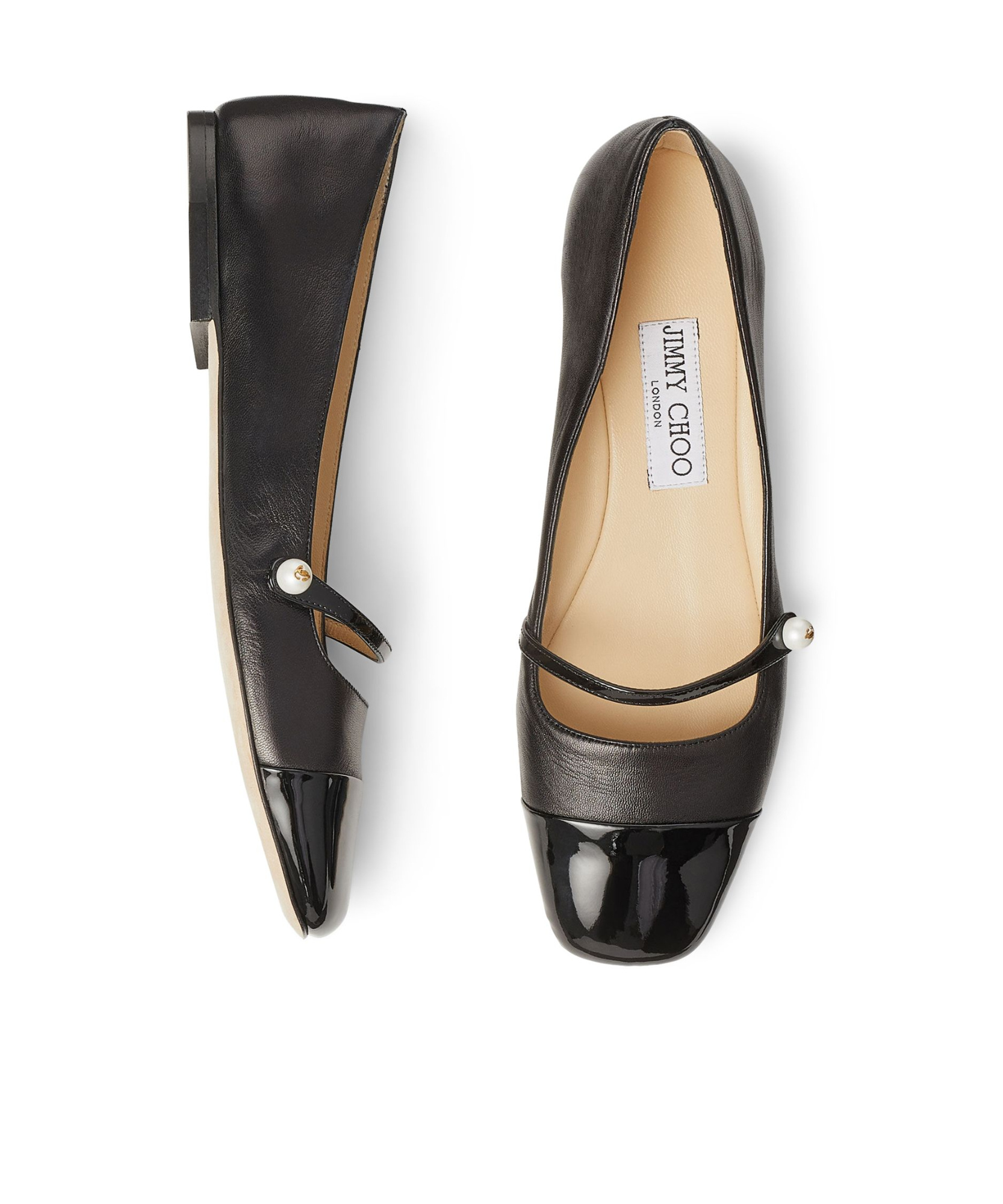 Jimmy Choo Elegant Ballerina Flat Shoes With Patent And Nappa Leather Detailing In Black
