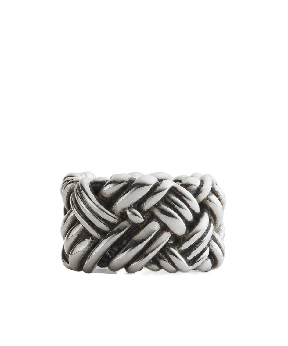 Bottega Veneta Woven Pattern Ring In Black