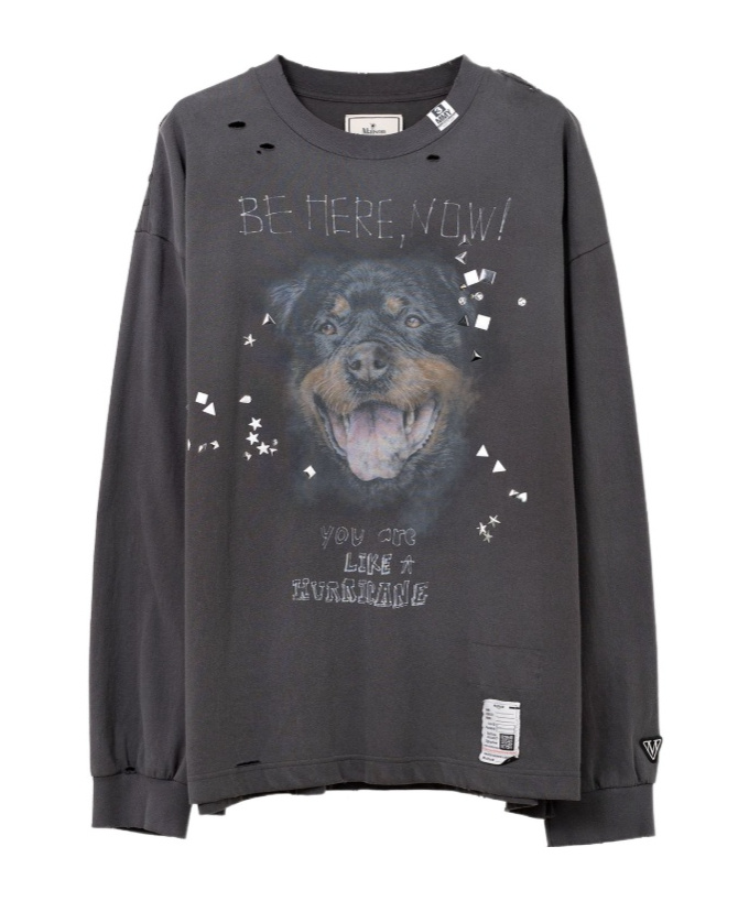 Miharayasuhiro Maison Mihara Yasuhiro Distressed Graphic T-shirt With Logo Patches And Embellishments In Gray