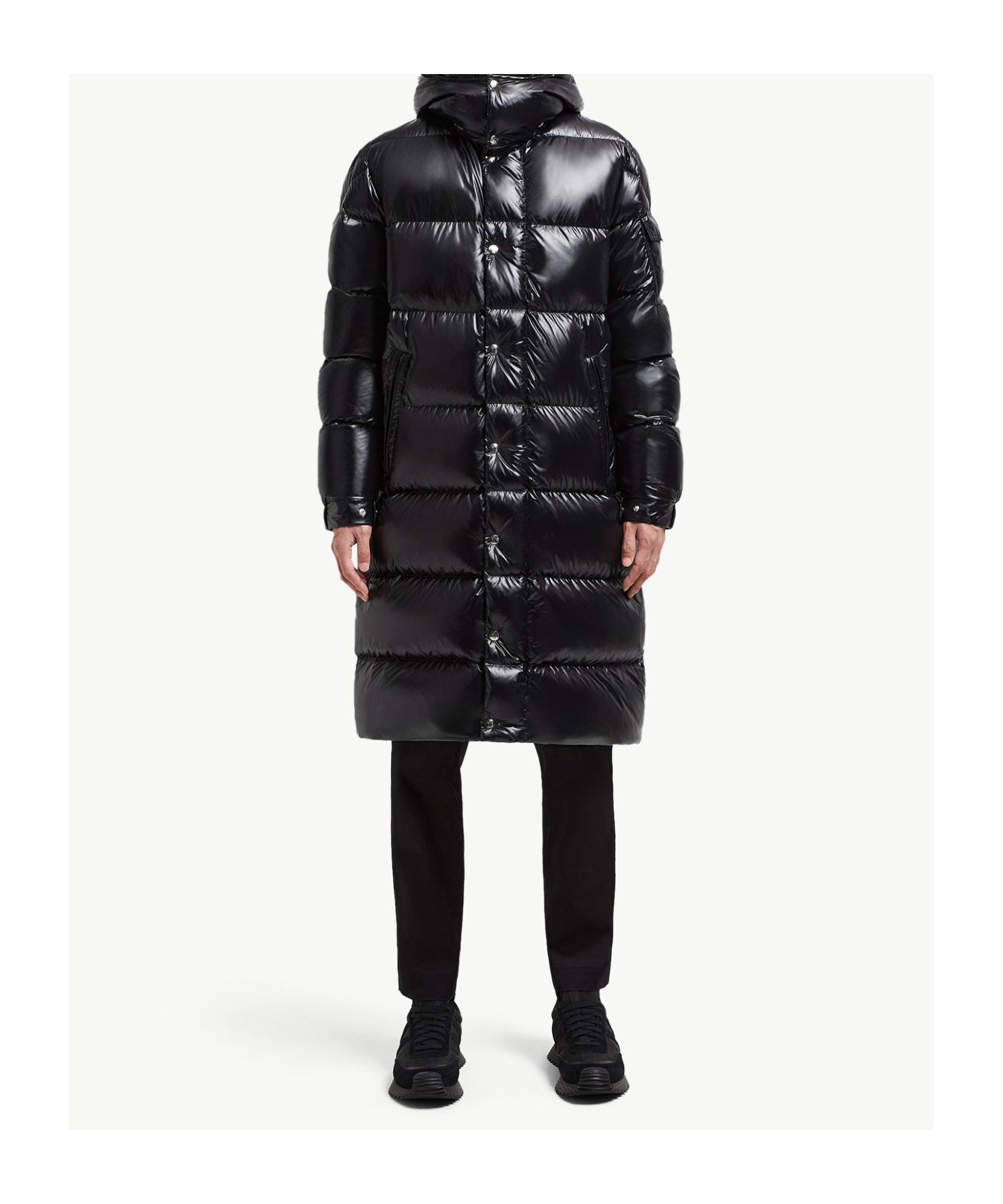 Moncler Doudoune Longue À Capuche Et Matelassage En Carré Hanoverian In Black