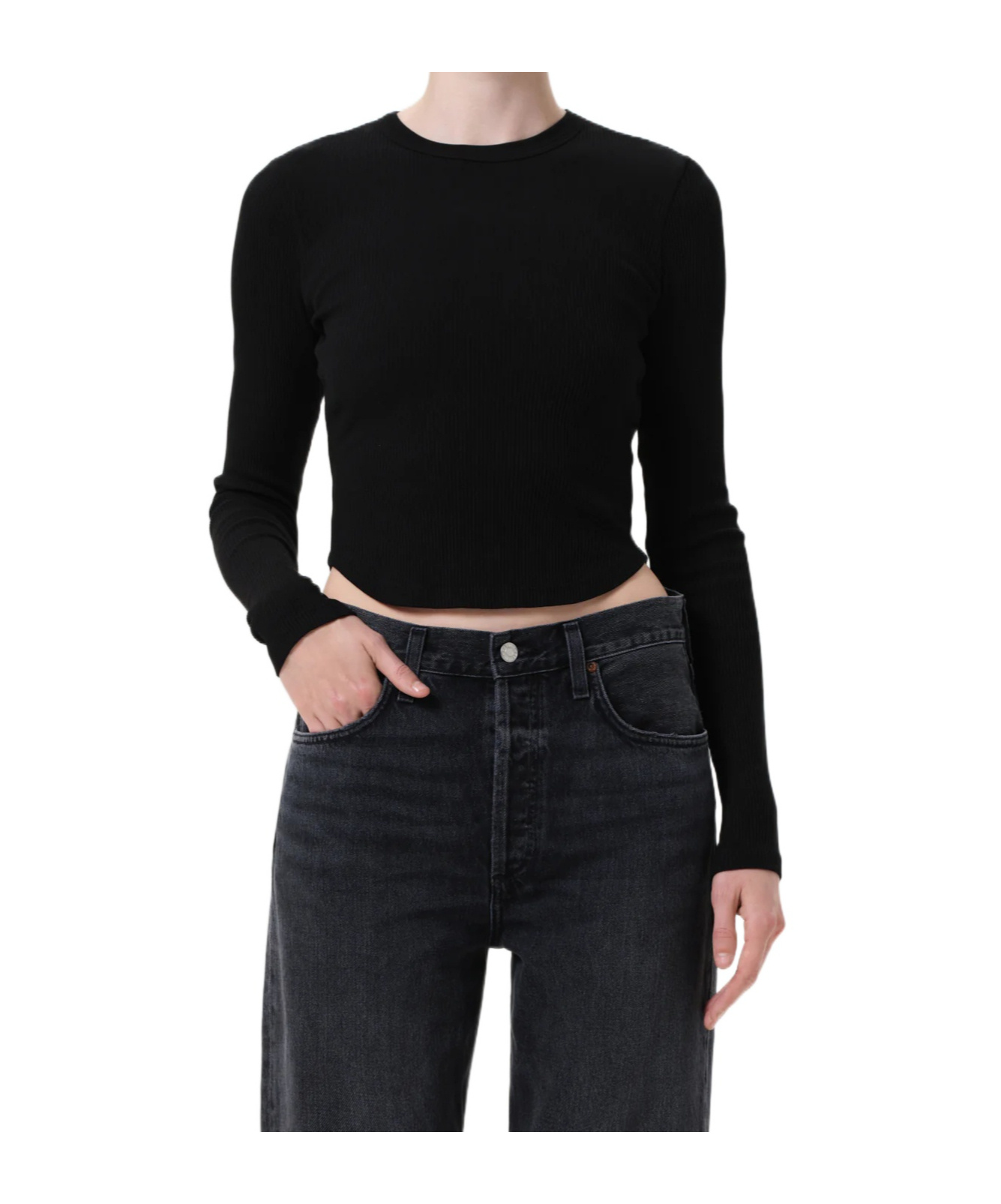 Agolde Dion Long Sleeve Crop T-shirt In Black