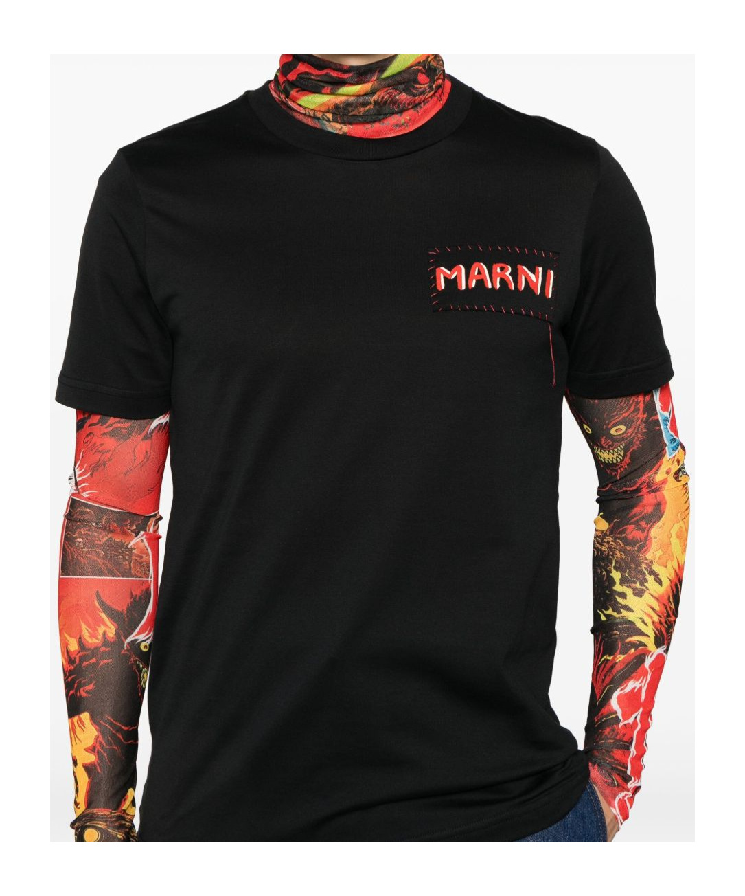 Marni Mens Black Embroidered Logo-patch Crewneck Cotton-jersey T-shirt In Black