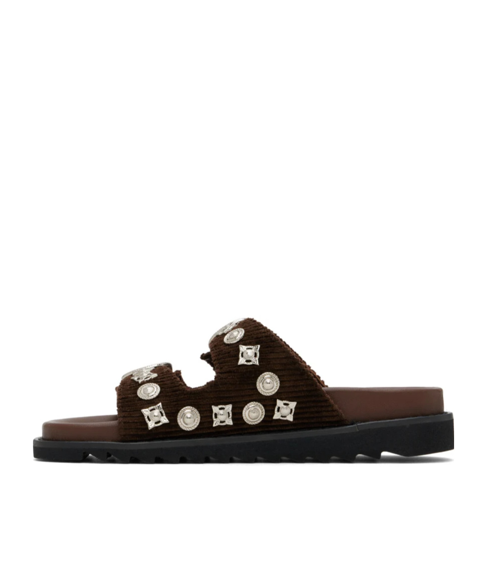 Toga Pin Button Detail Slippers In Black
