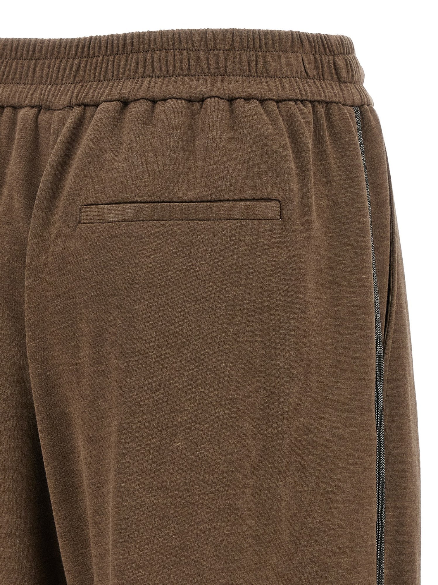 Brunello Cucinelli Elastic Waistband Wide Leg Trousers With Side Stripe Detail