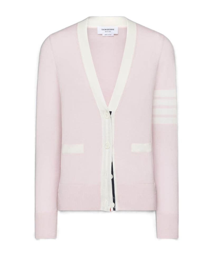 Thom Browne Relaxed Fit V Neck Cardigan With 4 Bar Stripe