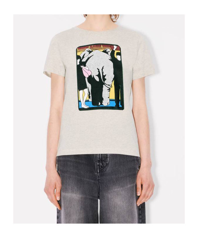 Kenzo Elephant-print Cotton Top In Gray