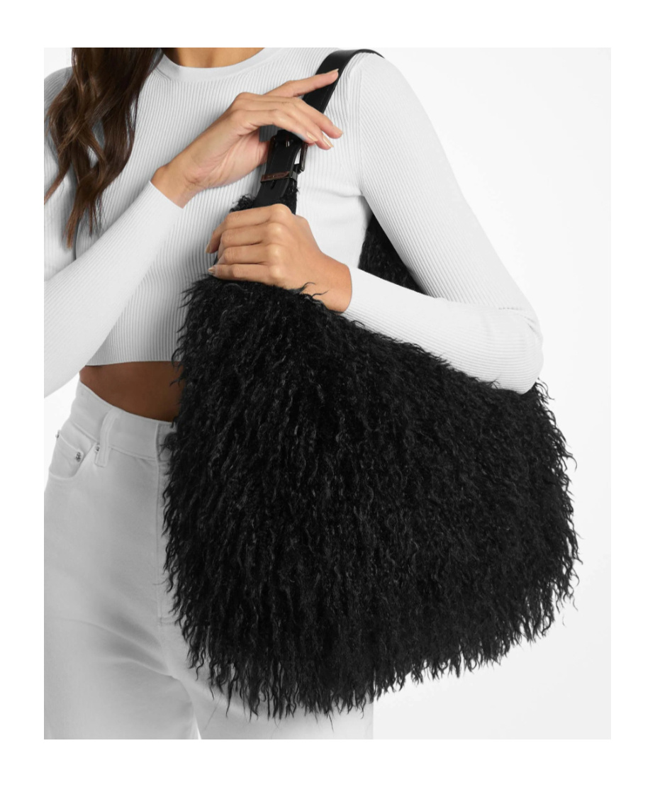 Michael Kors Nolita Large Faux Shearling Hobo Shoulder Bag In Black