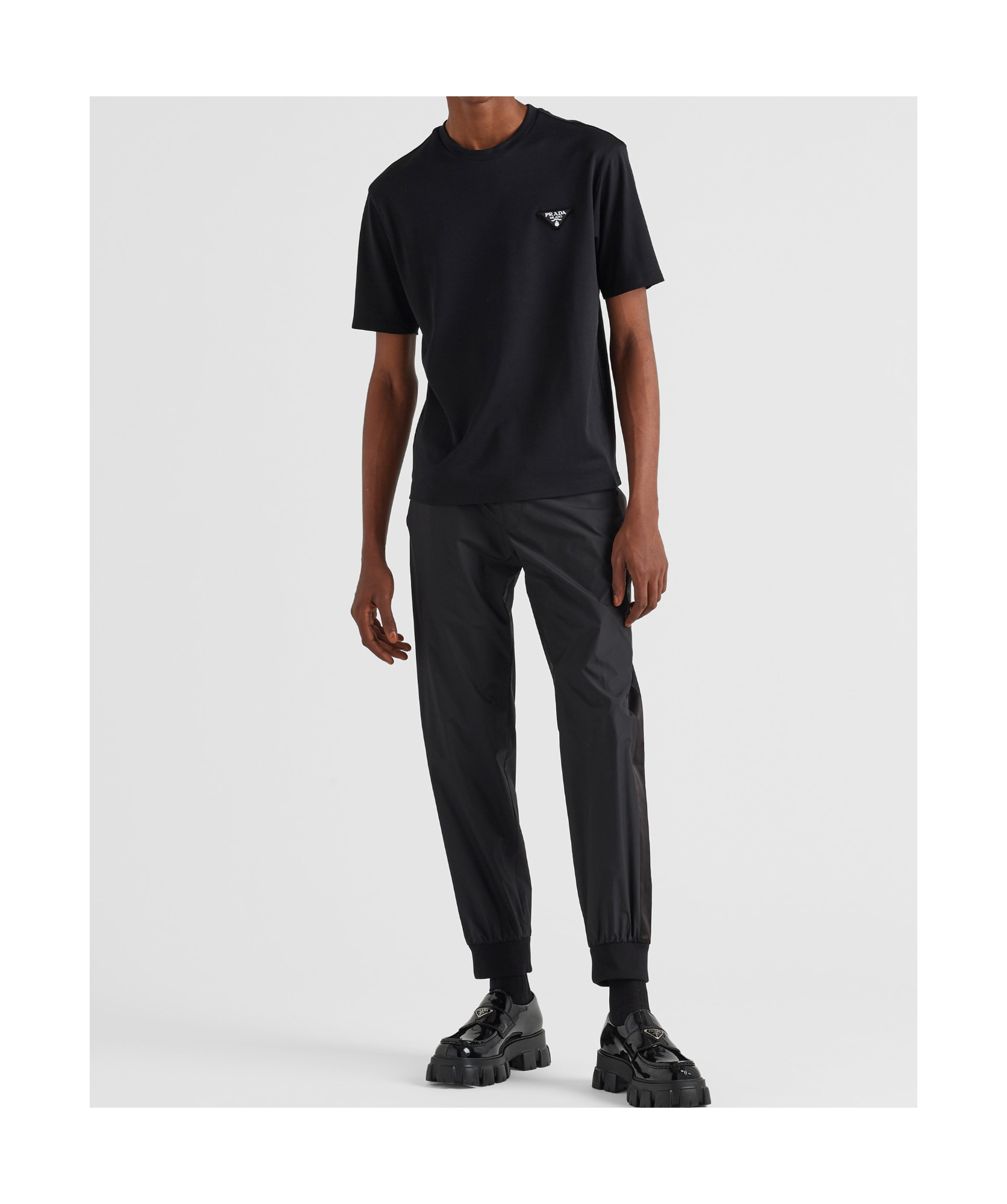 Prada Triangle-logo Cotton T-shirt In Black