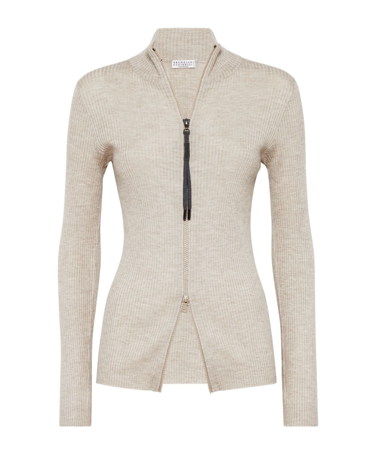 Brunello Cucinelli Cashmere-blend Zip-front Top In Nude