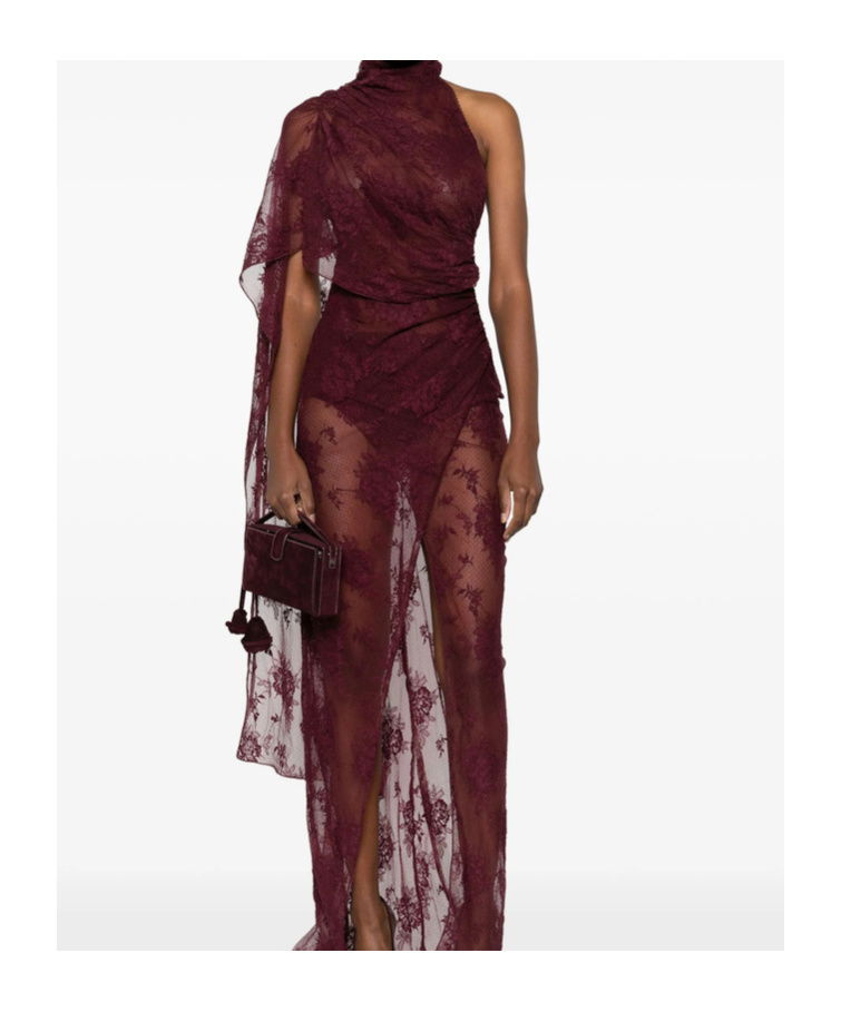The Andamane Lace Draped Maxi Dress In Brown