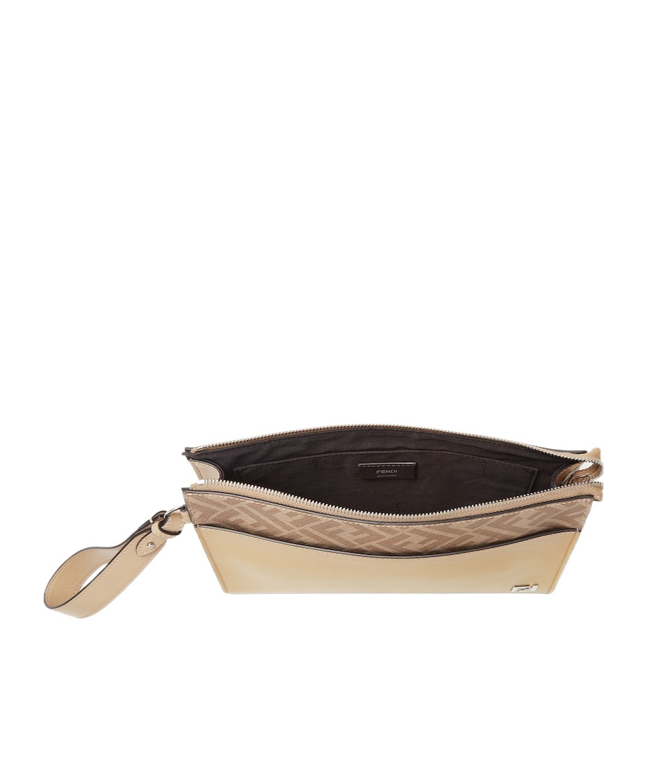 Fendi Ff-motif Leather Clutch Bag In Neutral