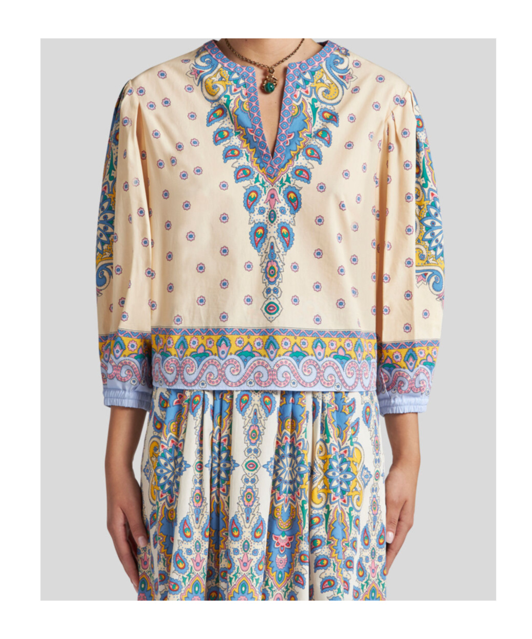 Etro Printed Cotton Blouse With Balloon Sleeves Women In Nude