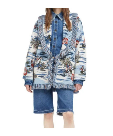 Alanui Tex-hawaii Roundtrip Fringed Tapestry Cardigan In Multi