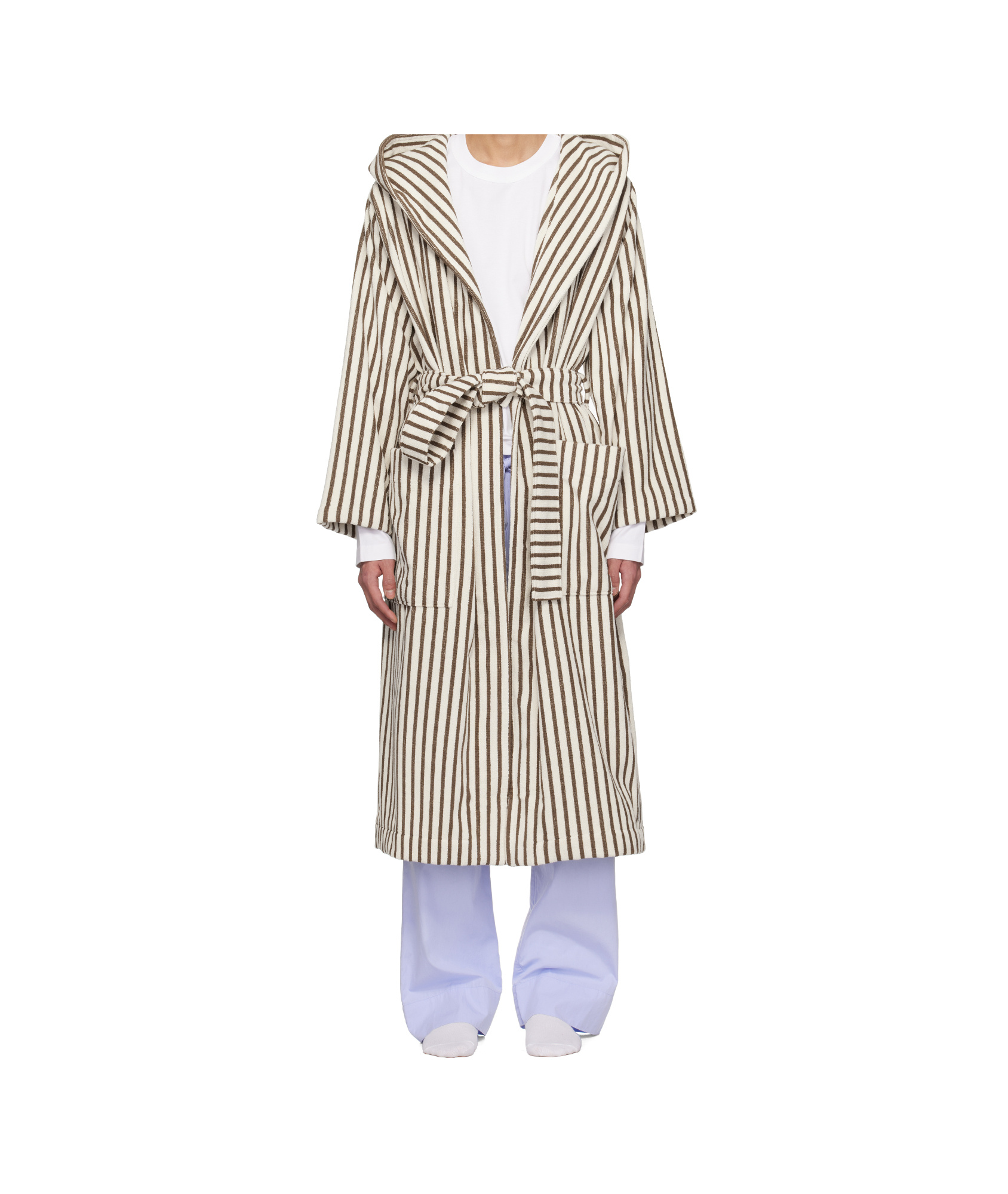Tekla Womens Kodiak Stripes Hooded Striped Organic-cotton Robe In Brown