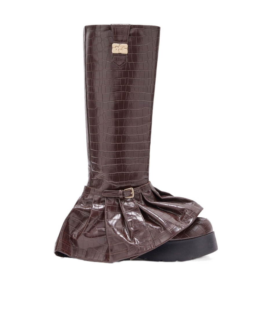 Ganni Kat High Boots In Croco In Multi