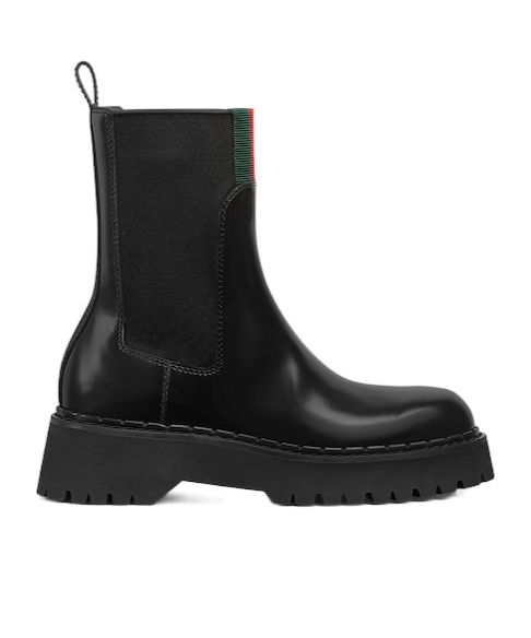 Gucci Thea Webbing-trimmed Glossed-leather Chelsea Boots In Black