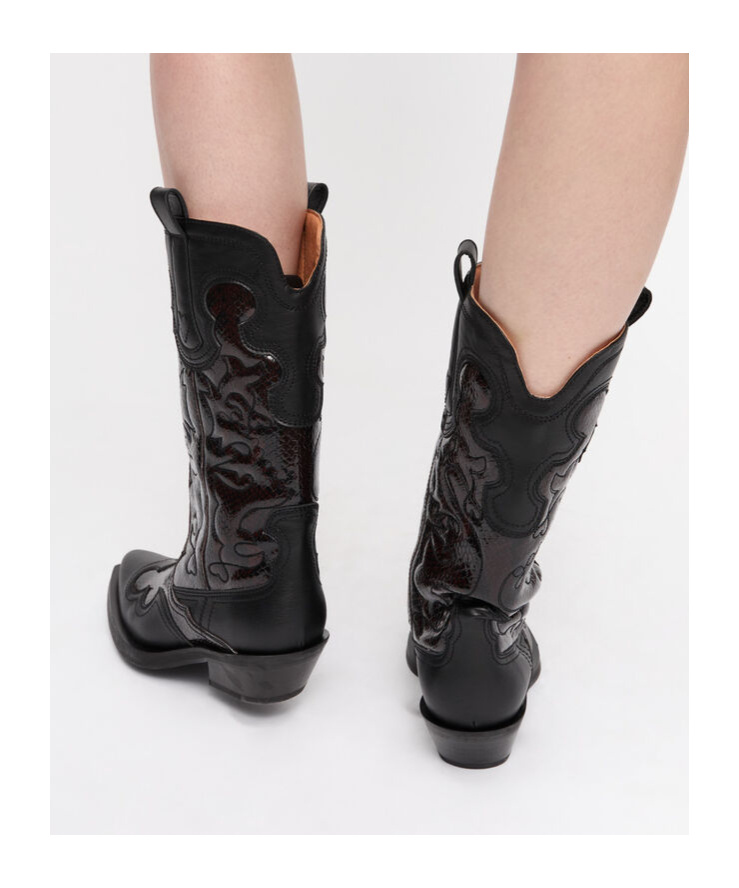Ganni Embroidered Western Boots Women In Black