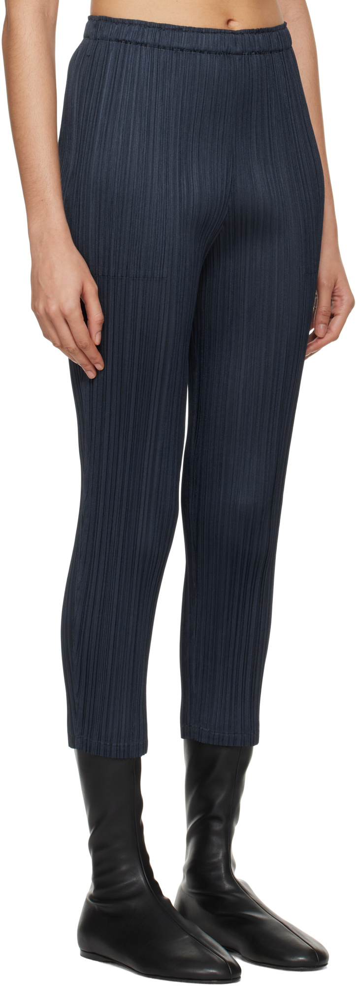 Issey Miyake Slim-fit Garment-pleated Polyester Tricot Trousers. In Black