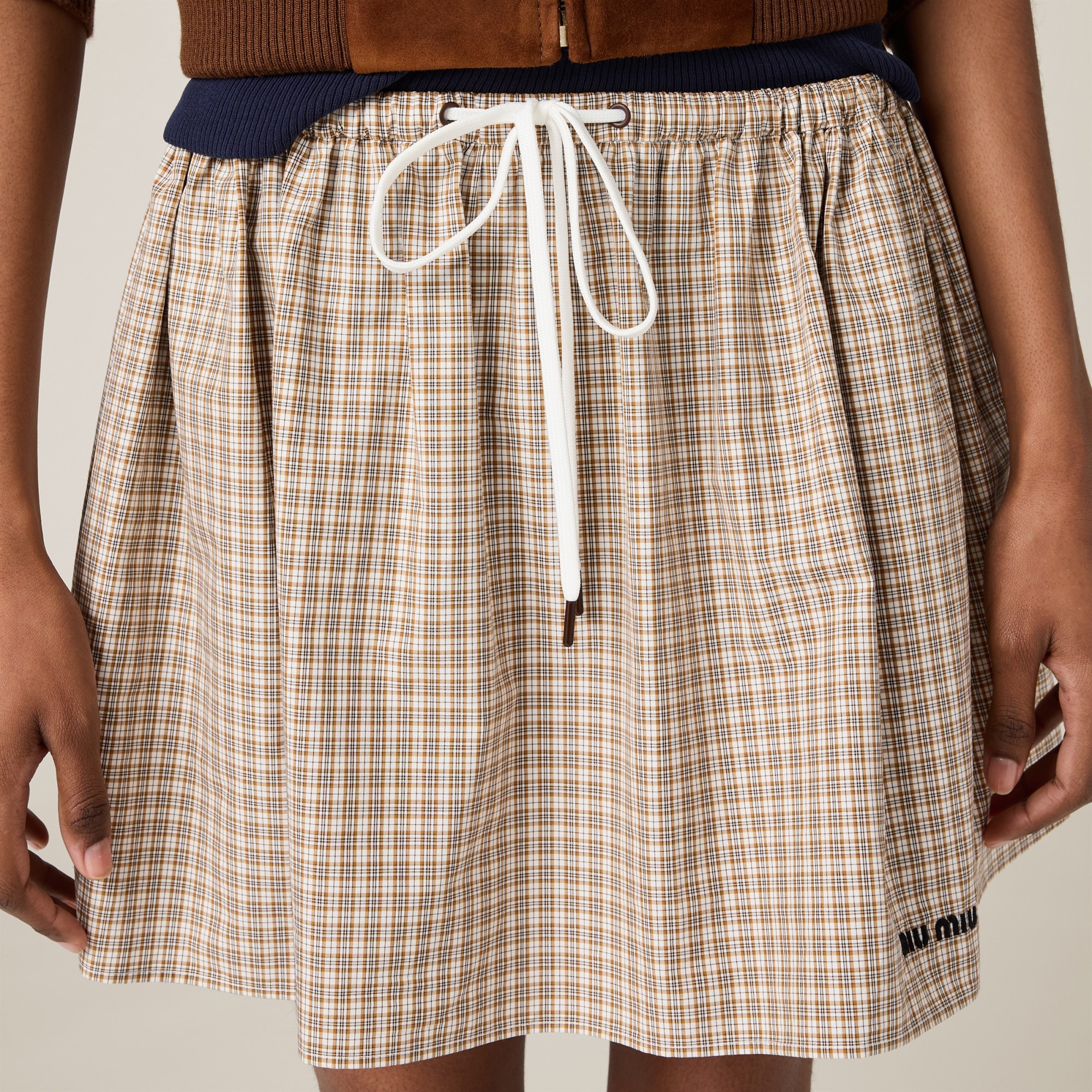 Miu Miu Embroidered Poplin Mini Skirt In Nude
